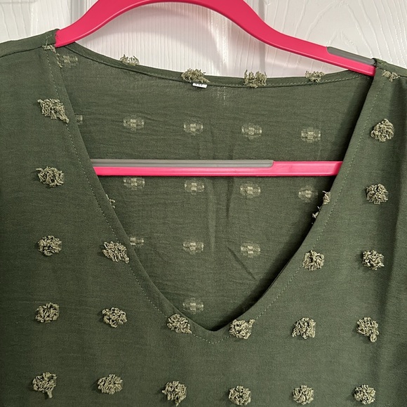 Pom Pom V-neck Short Sleeve Blouse - Picture 2 of 4